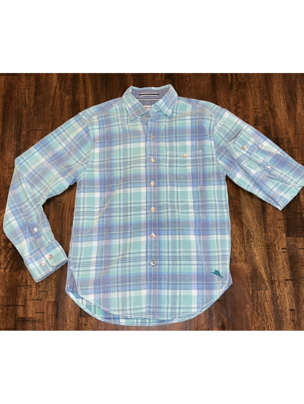 TOMMY BAHAMA COASTLINE CORD (XS) Blue/Green Plaid Button Up Shirt Lightweight